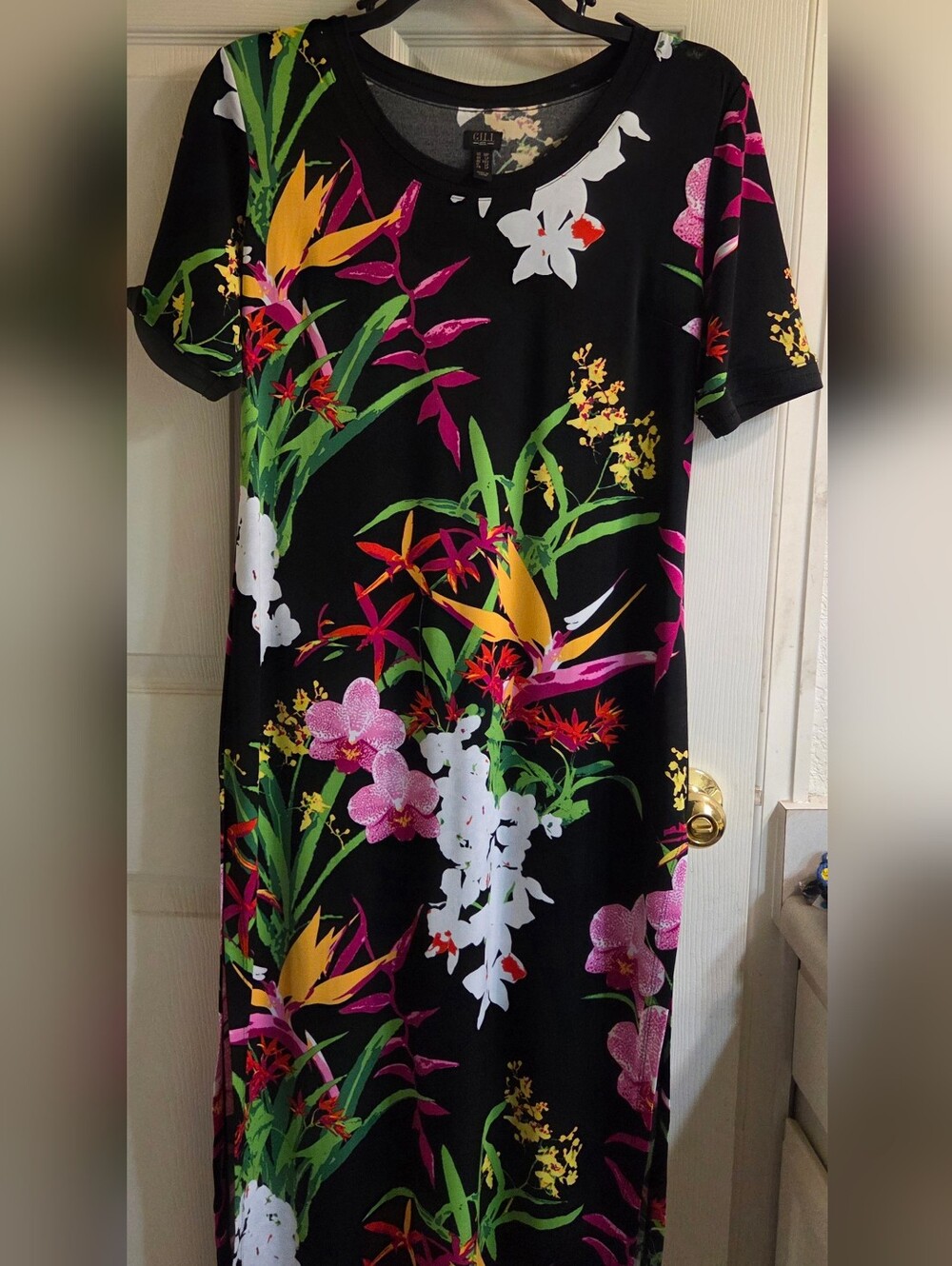 Gilli Floral Black Maxi Dress with Pink & Green Print